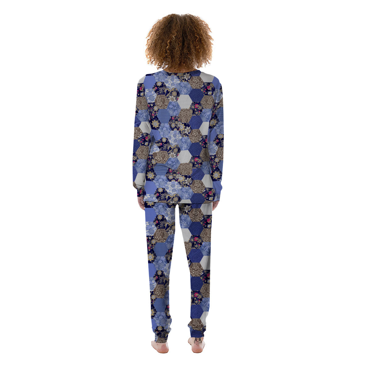 Patchwork Denim And Plaid Print Pattern Women's Pajamas-grizzshop