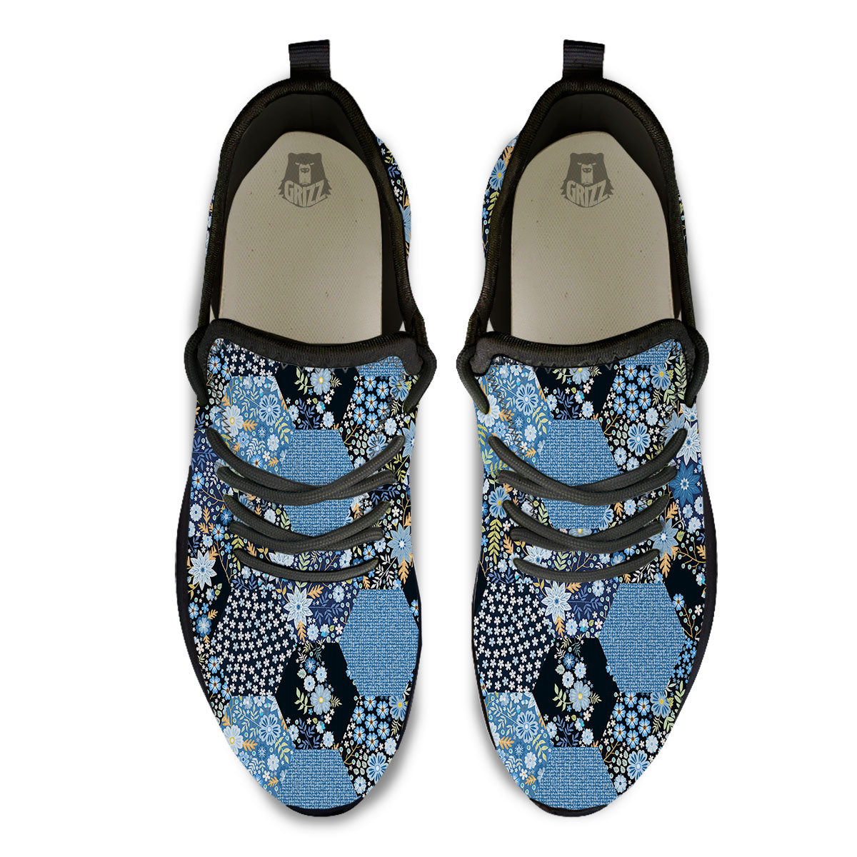 Patchwork Ethnic Floral Print Pattern Black Athletic Shoes-grizzshop