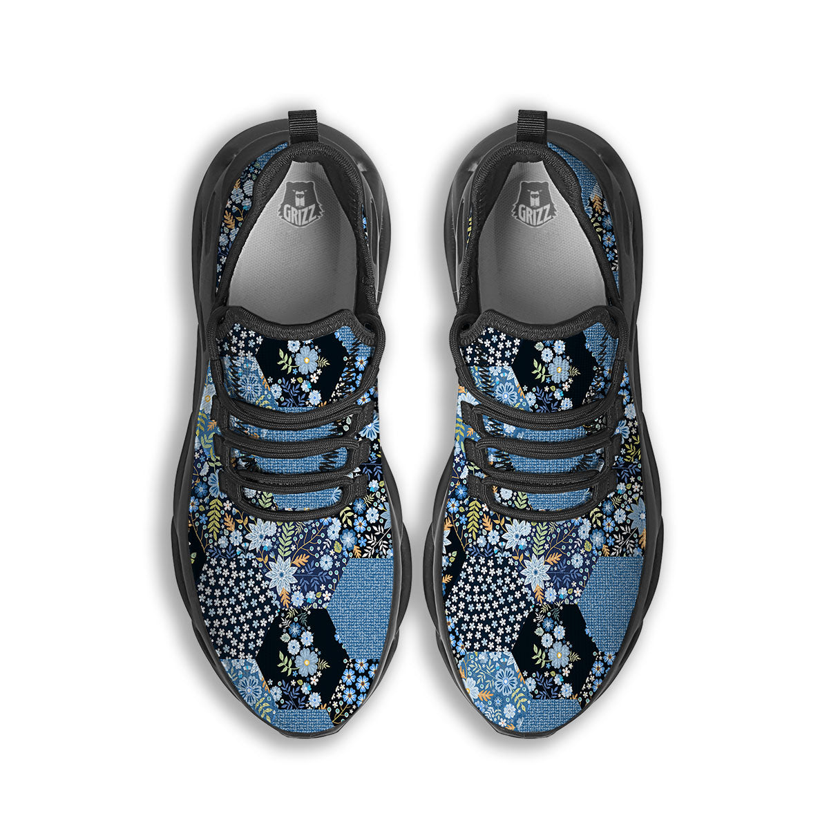 Patchwork Ethnic Floral Print Pattern Black Running Shoes-grizzshop