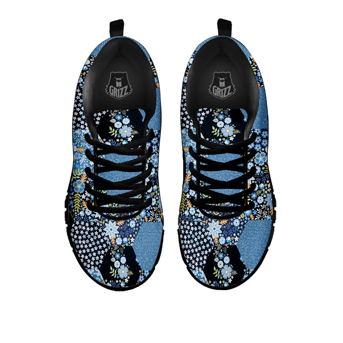 Patchwork Ethnic Floral Print Pattern Black Sneaker-grizzshop