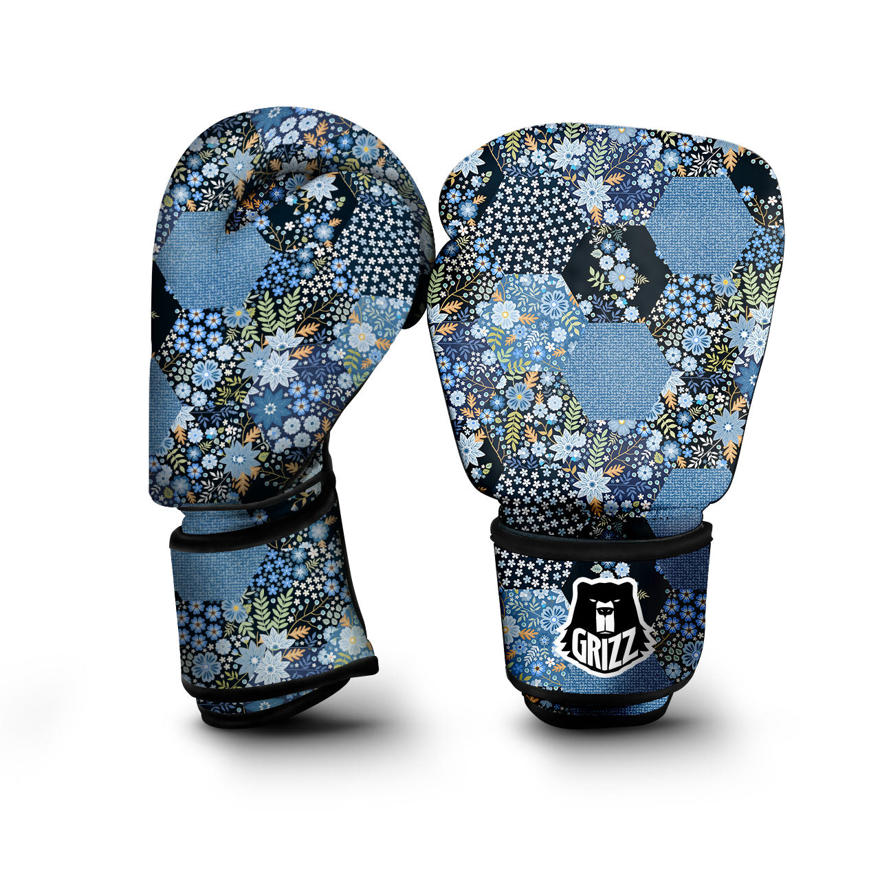 Patchwork Ethnic Floral Print Pattern Boxing Gloves-grizzshop