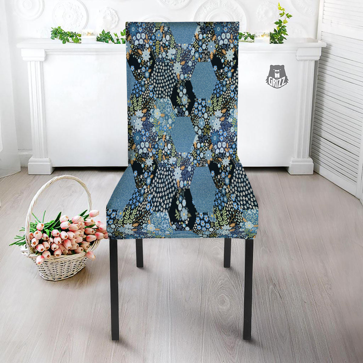 Patchwork Ethnic Floral Print Pattern Dining Chair Slipcover-grizzshop