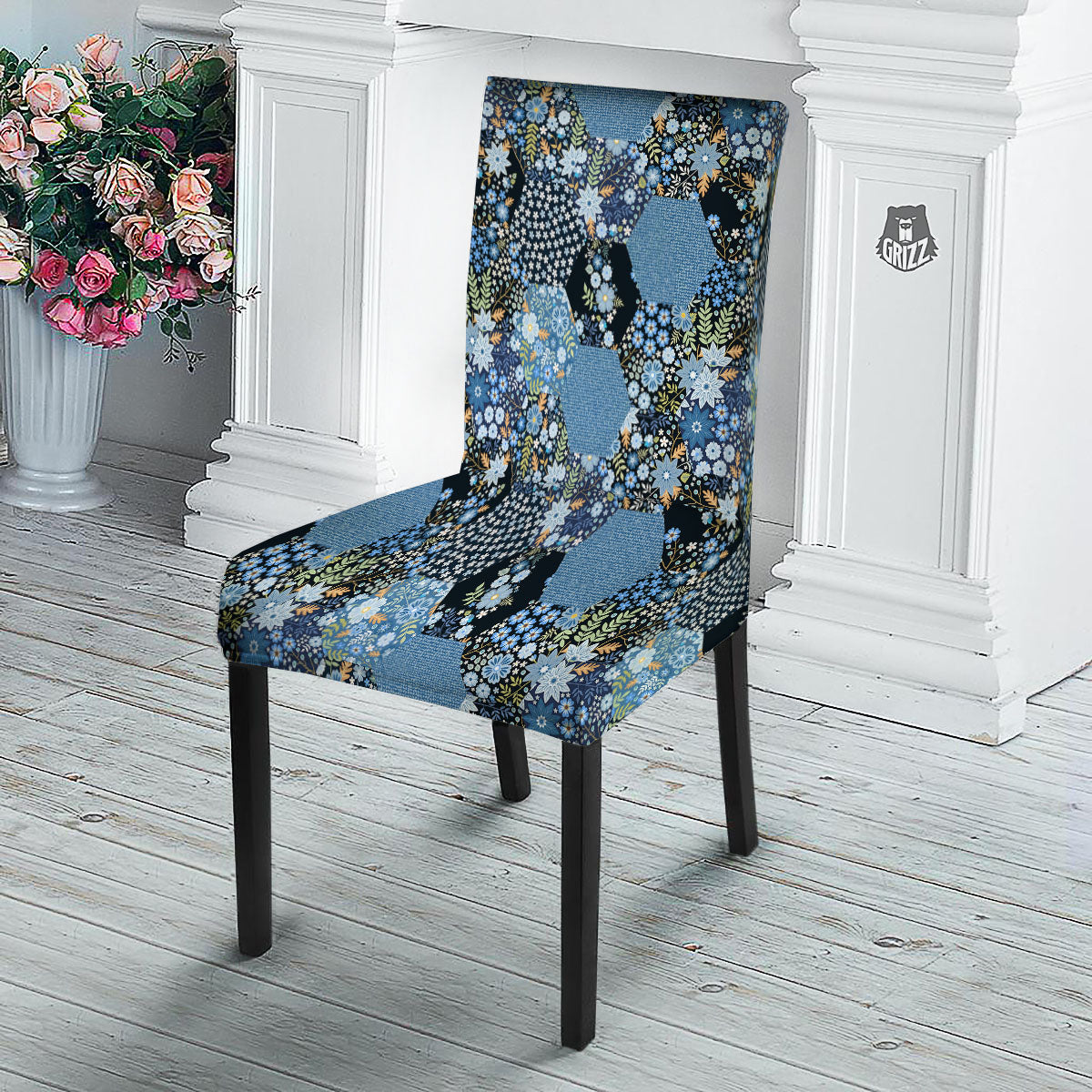 Patchwork Ethnic Floral Print Pattern Dining Chair Slipcover-grizzshop