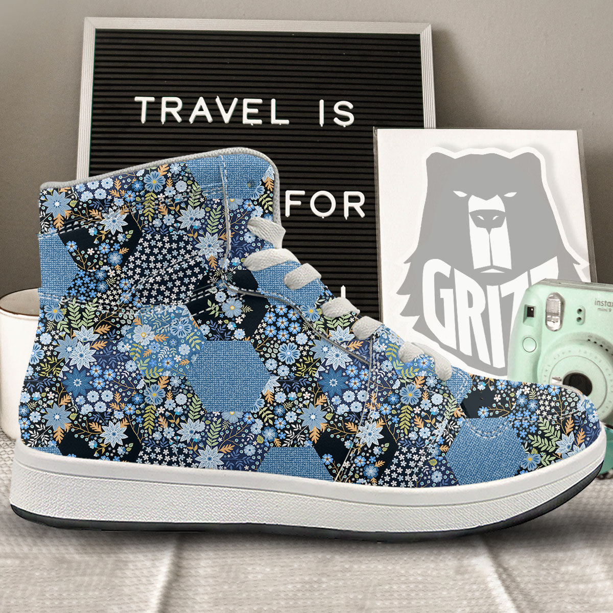 Patchwork Ethnic Floral Print Pattern High Top Sneakers-grizzshop