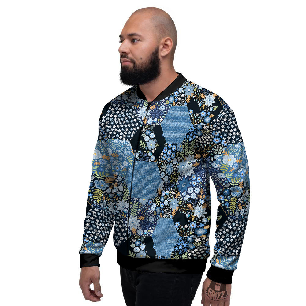 Patchwork Ethnic Floral Print Pattern Men's Bomber Jacket-grizzshop