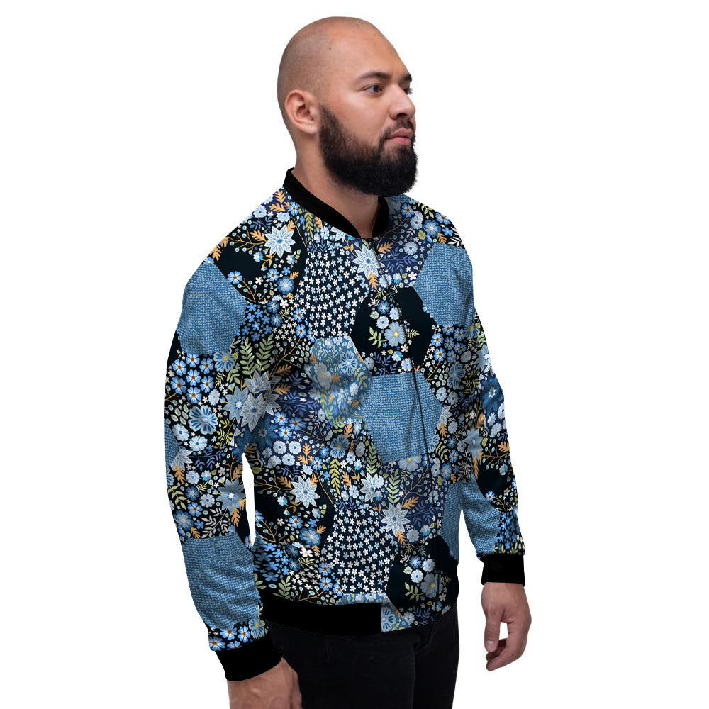 Patchwork Ethnic Floral Print Pattern Men's Bomber Jacket-grizzshop