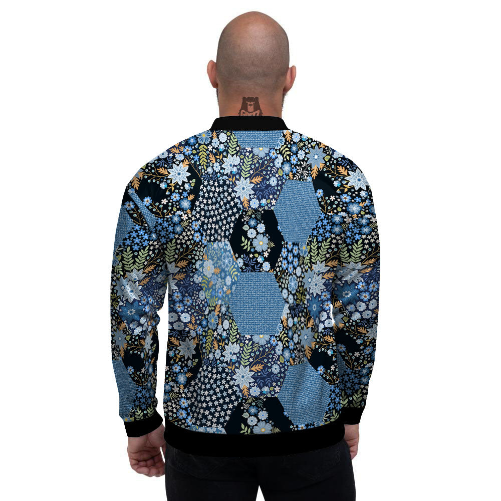 Patchwork Ethnic Floral Print Pattern Men's Bomber Jacket-grizzshop