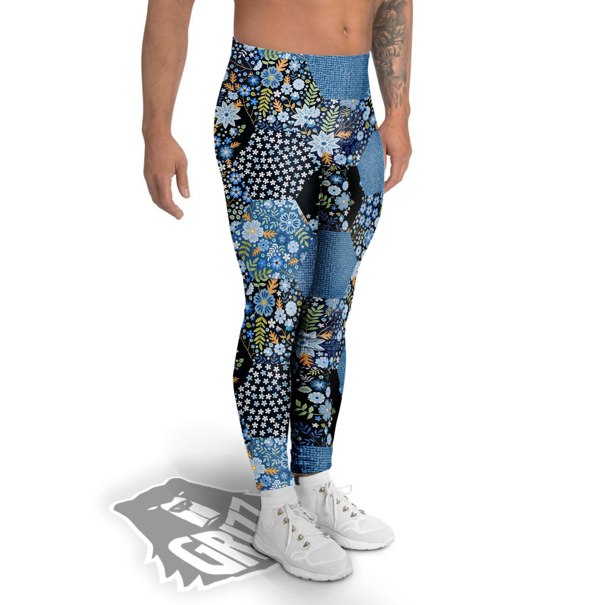 Patchwork Ethnic Floral Print Pattern Men's Leggings-grizzshop
