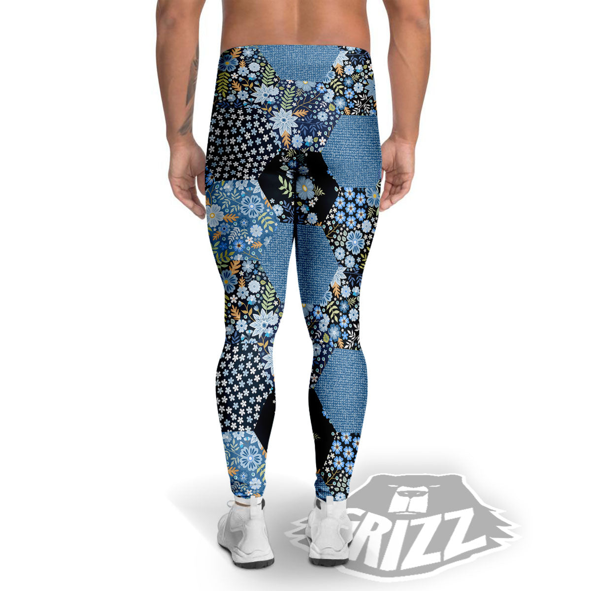 Patchwork Ethnic Floral Print Pattern Men's Leggings-grizzshop