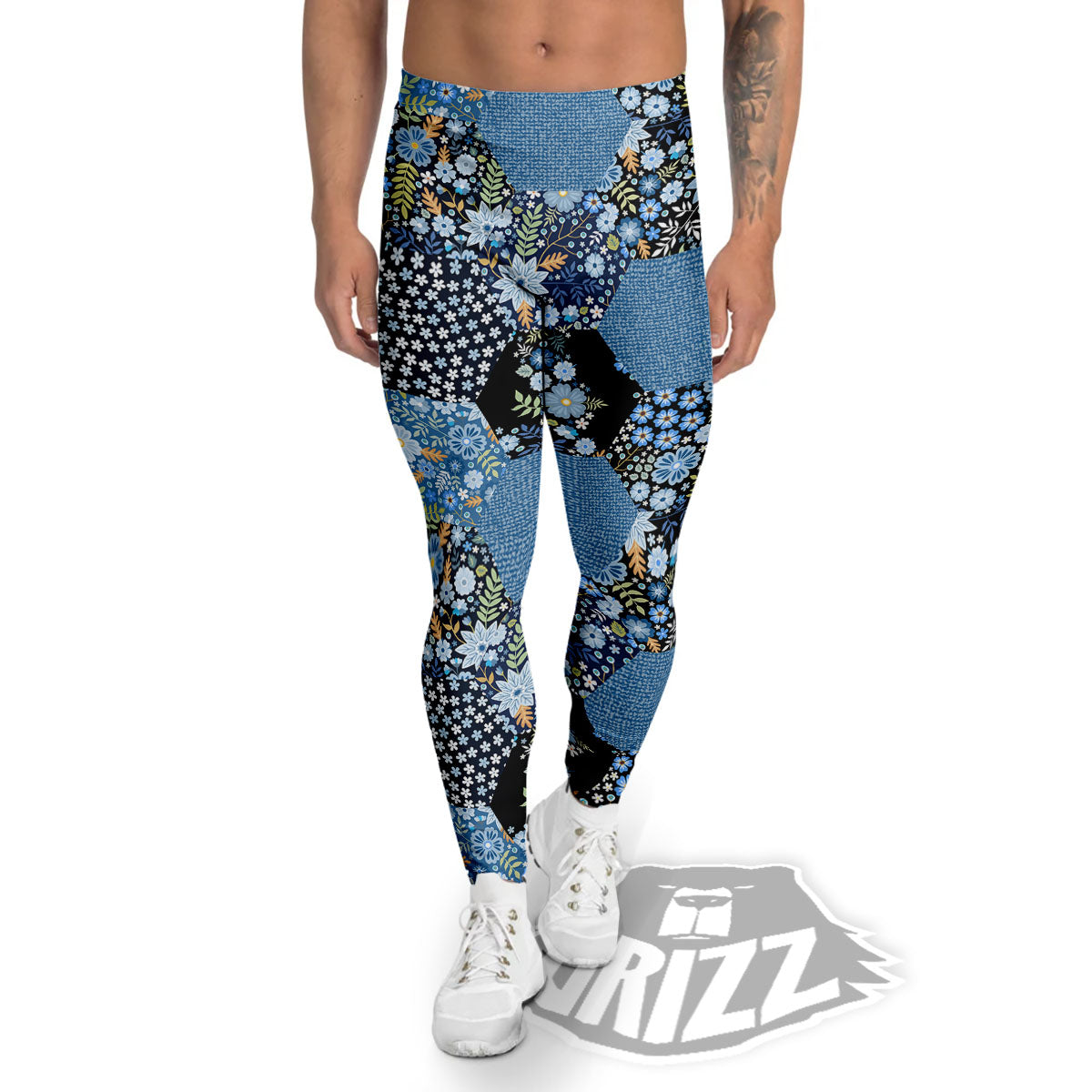 Patchwork Ethnic Floral Print Pattern Men's Leggings-grizzshop