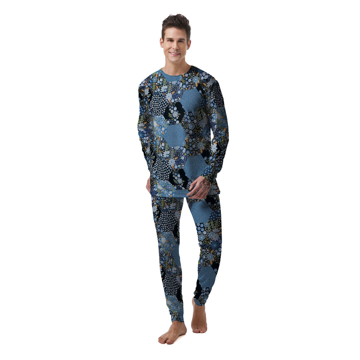 Patchwork Ethnic Floral Print Pattern Men's Pajamas-grizzshop