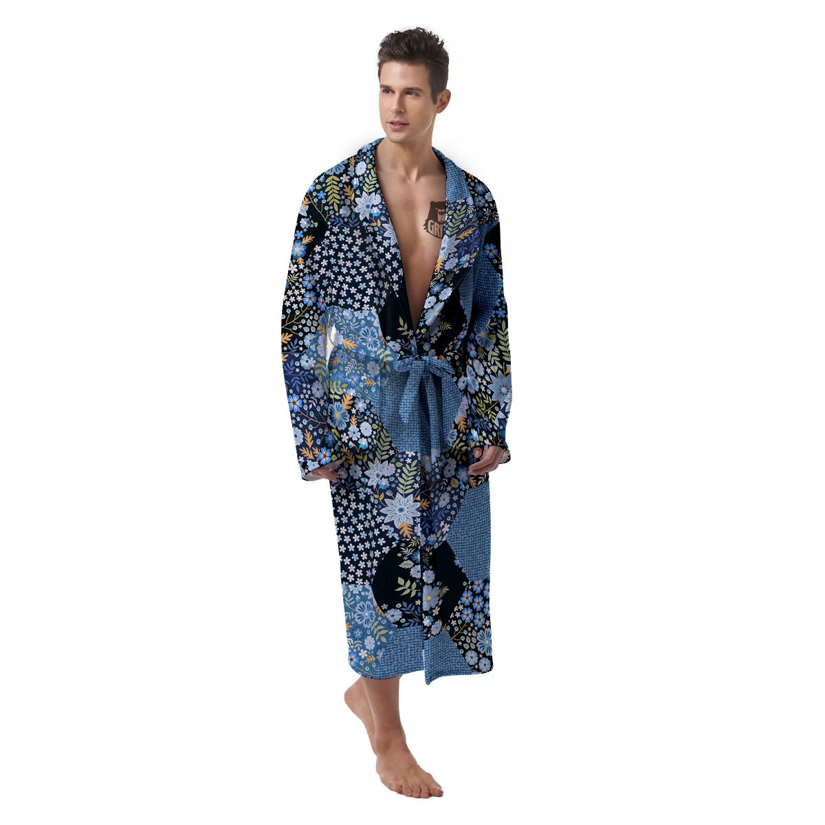Patchwork Ethnic Floral Print Pattern Men's Robe-grizzshop