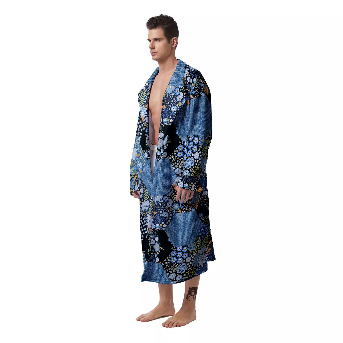Patchwork Ethnic Floral Print Pattern Men's Robe-grizzshop