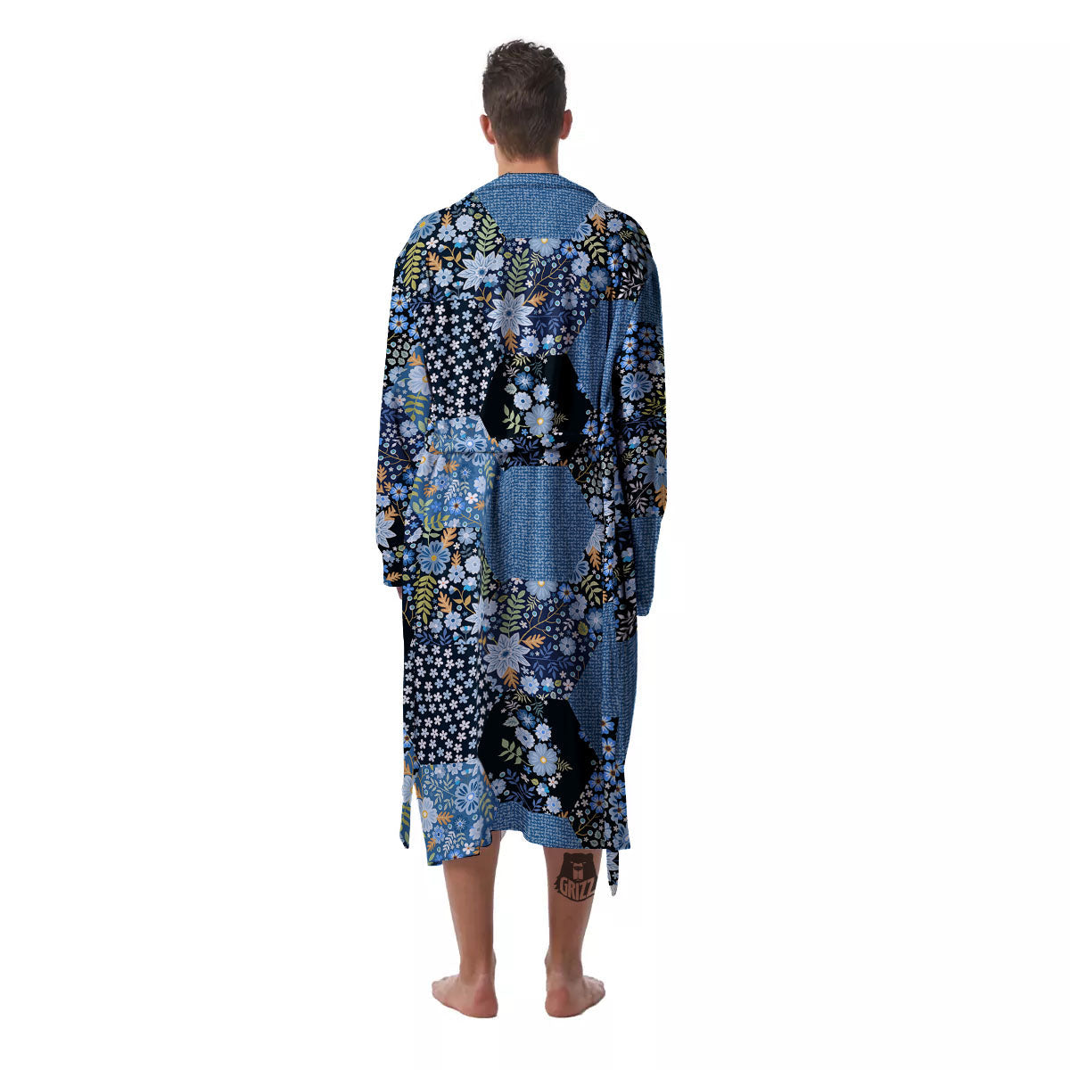 Patchwork Ethnic Floral Print Pattern Men's Robe-grizzshop