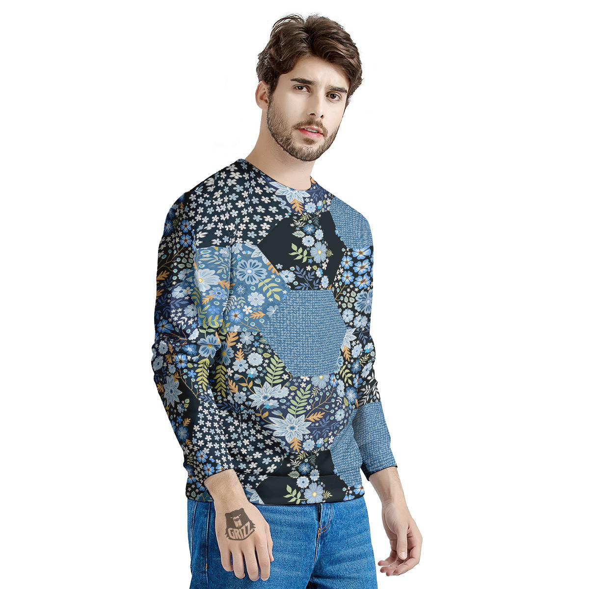 Patchwork Ethnic Floral Print Pattern Men's Sweatshirt-grizzshop