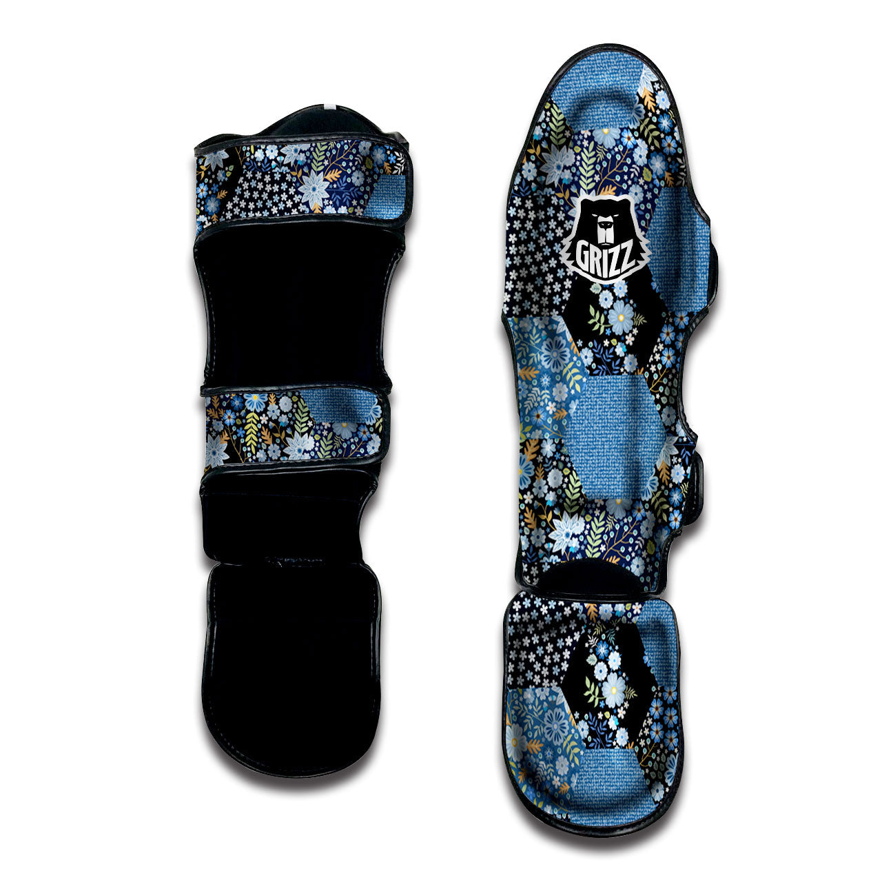 Patchwork Ethnic Floral Print Pattern Muay Thai Shin Guards-grizzshop