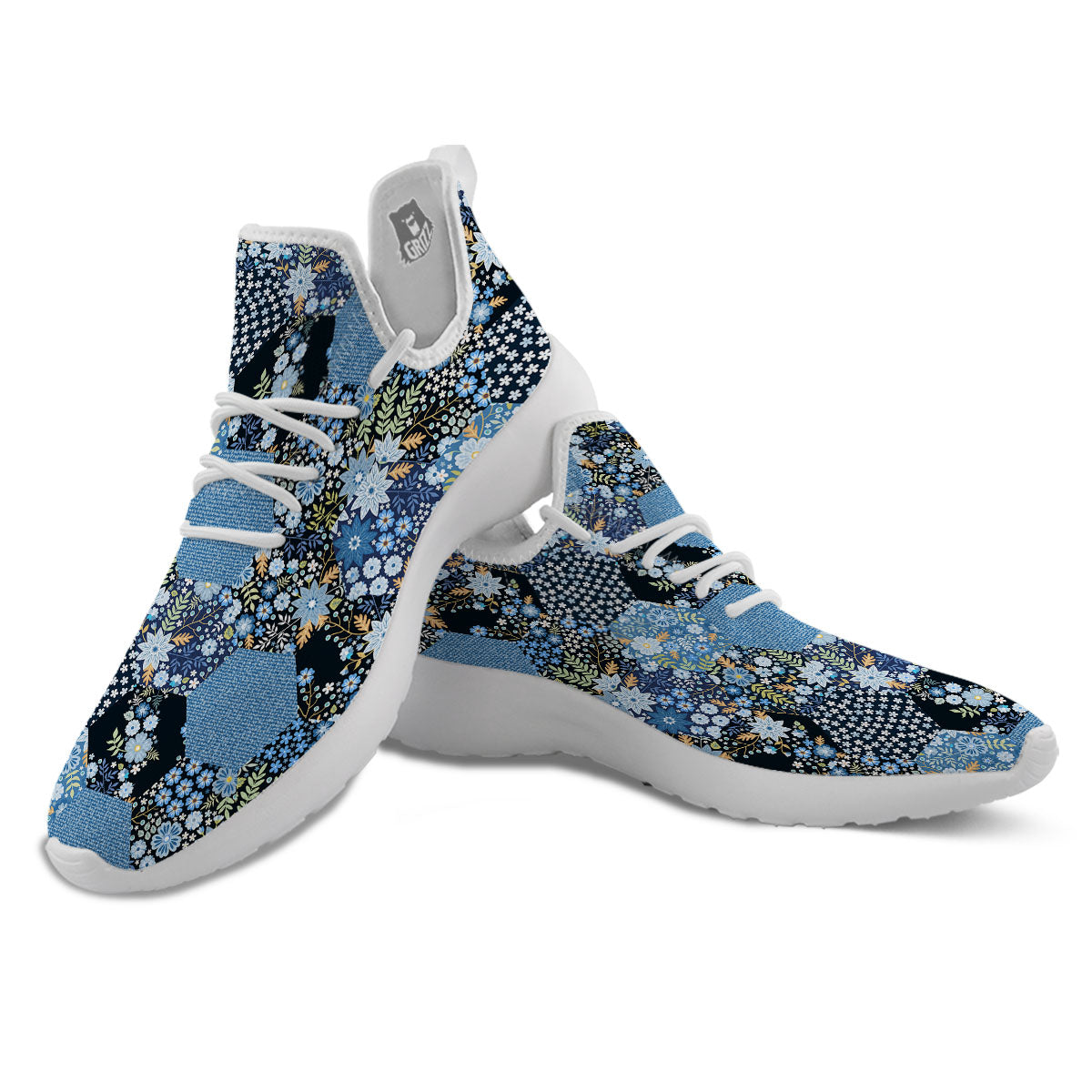 Patchwork Ethnic Floral Print Pattern White Athletic Shoes-grizzshop