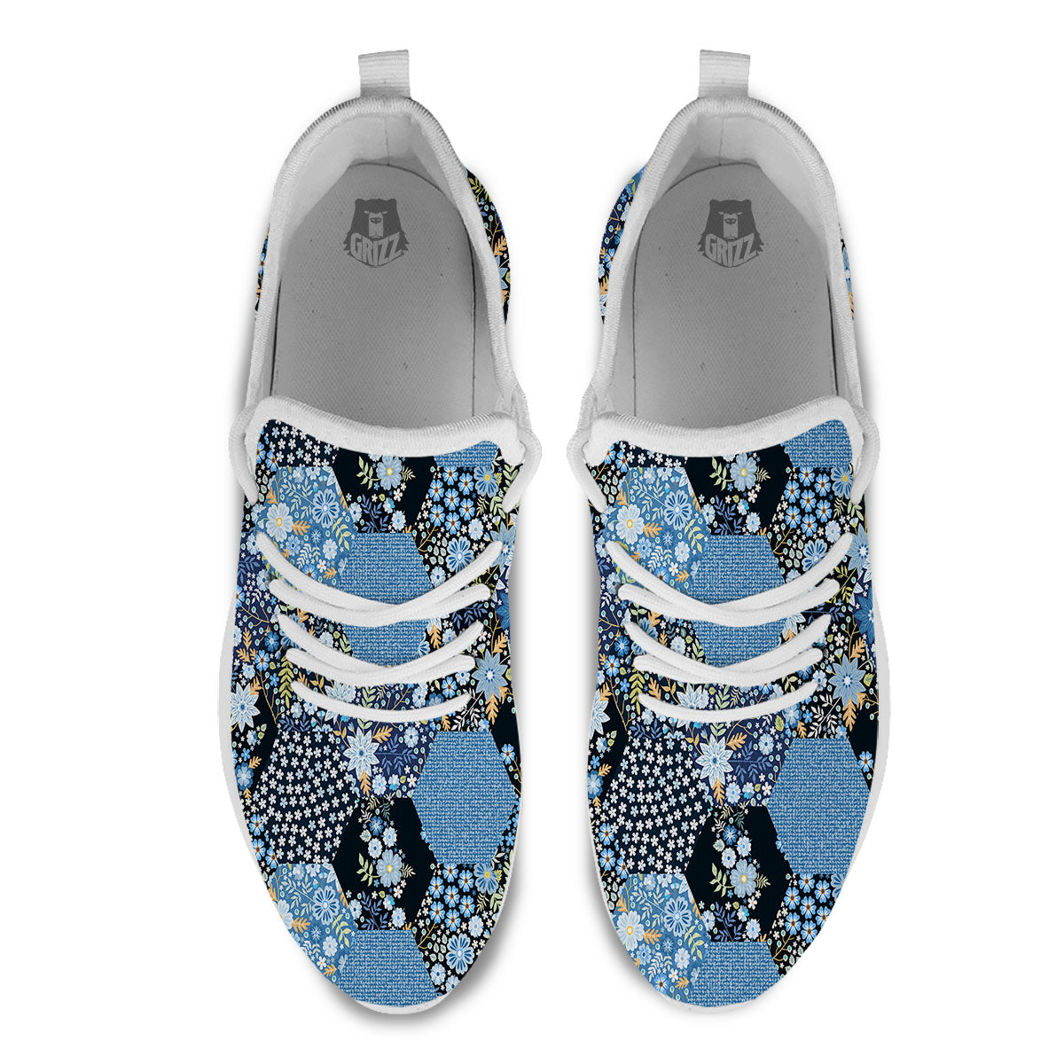 Patchwork Ethnic Floral Print Pattern White Athletic Shoes-grizzshop