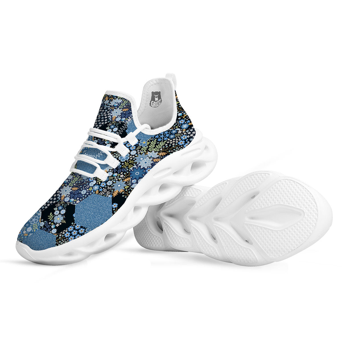 Patchwork Ethnic Floral Print Pattern White Running Shoes-grizzshop
