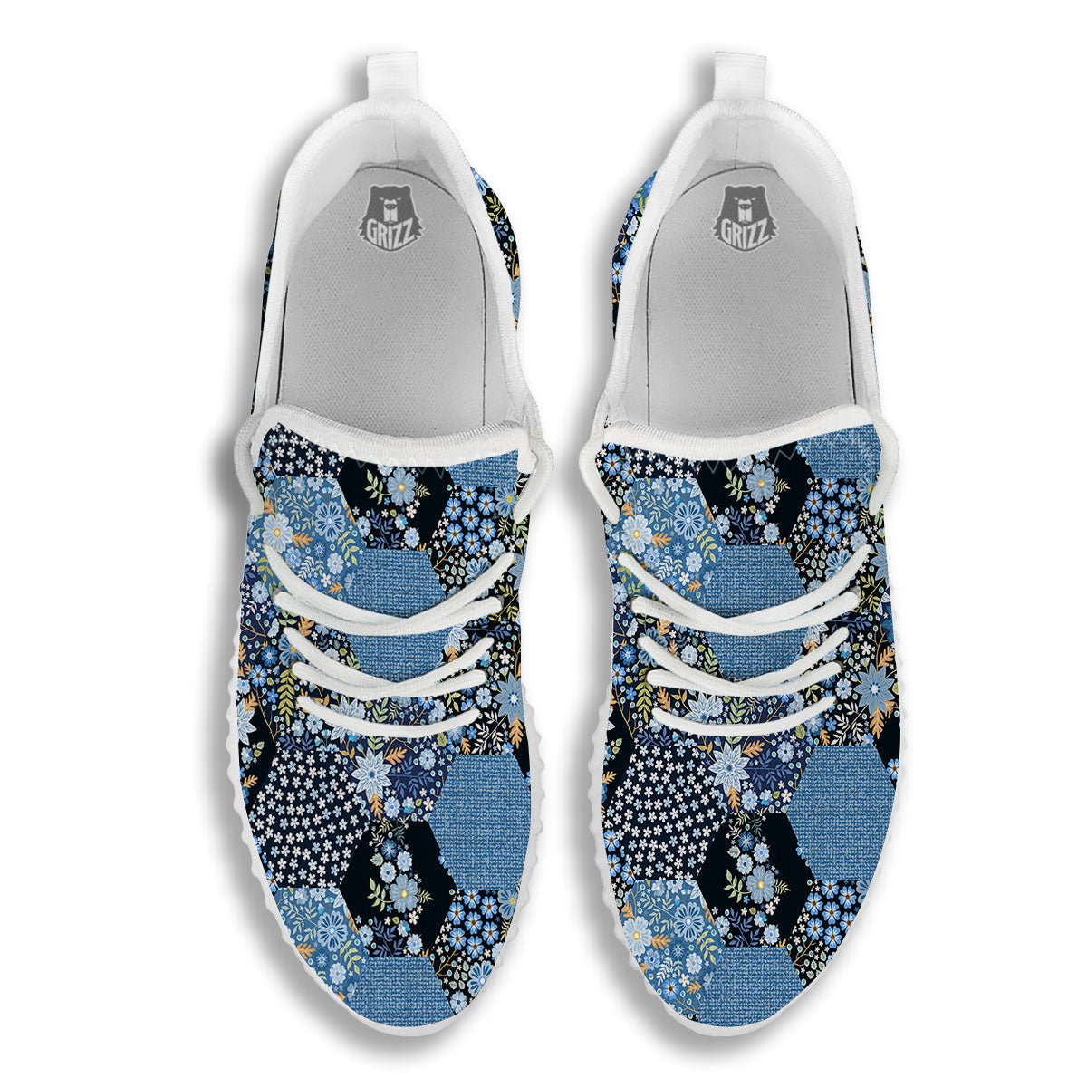 Patchwork Ethnic Floral Print Pattern White Walking Shoes-grizzshop
