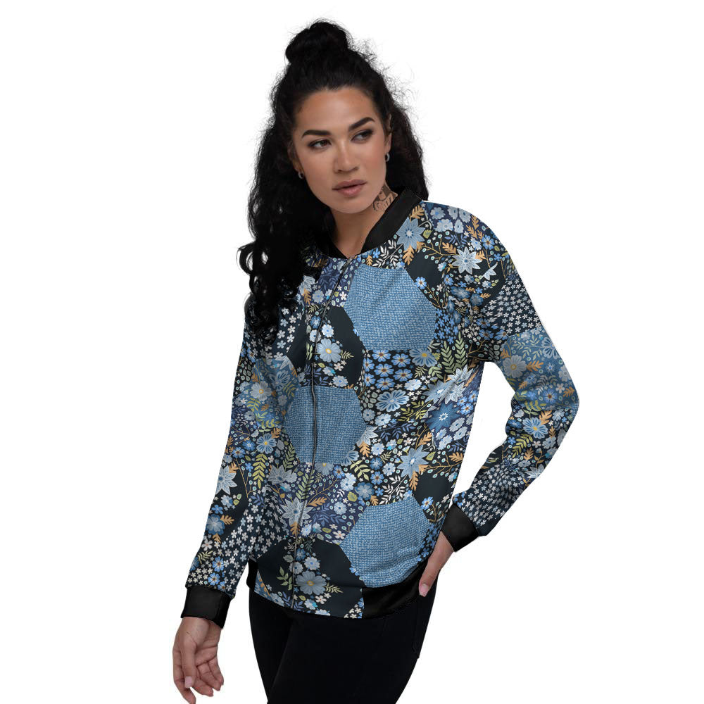 Patchwork Ethnic Floral Print Pattern Women's Bomber Jacket-grizzshop