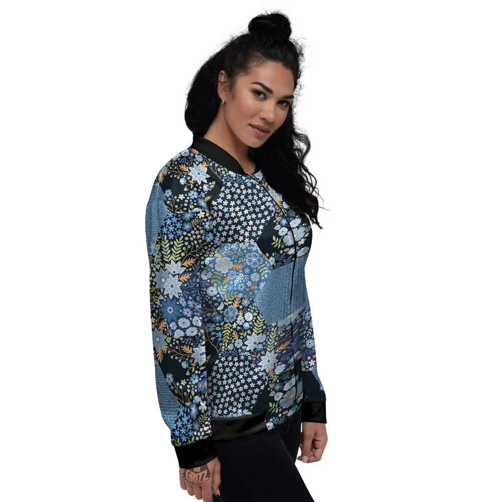 Patchwork Ethnic Floral Print Pattern Women's Bomber Jacket-grizzshop