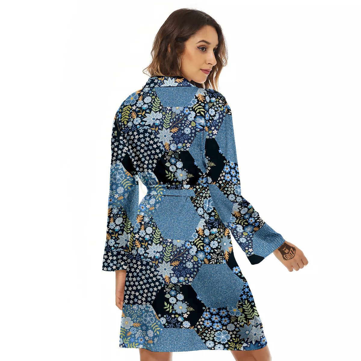 Patchwork Ethnic Floral Print Pattern Women's Robe-grizzshop