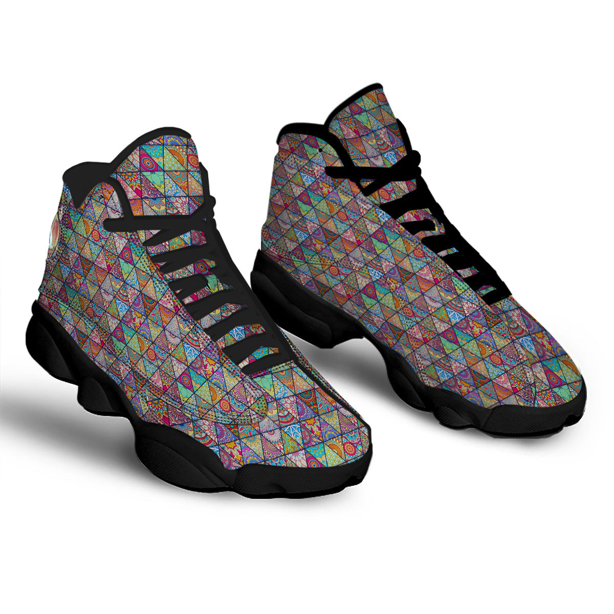 Patchwork Ethnic Mandala Print Pattern Black Basketball Shoes-grizzshop