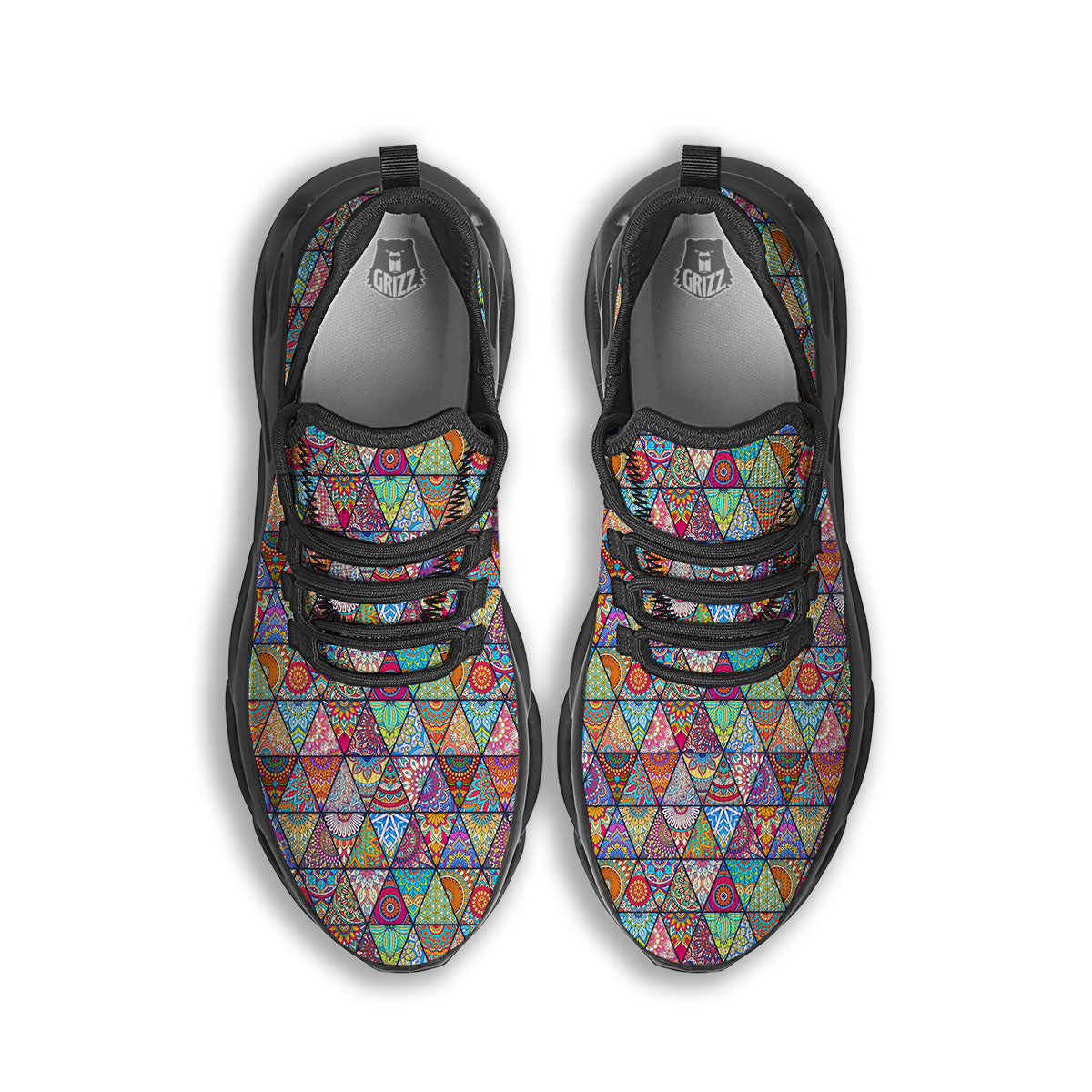 Patchwork Ethnic Mandala Print Pattern Black Running Shoes-grizzshop