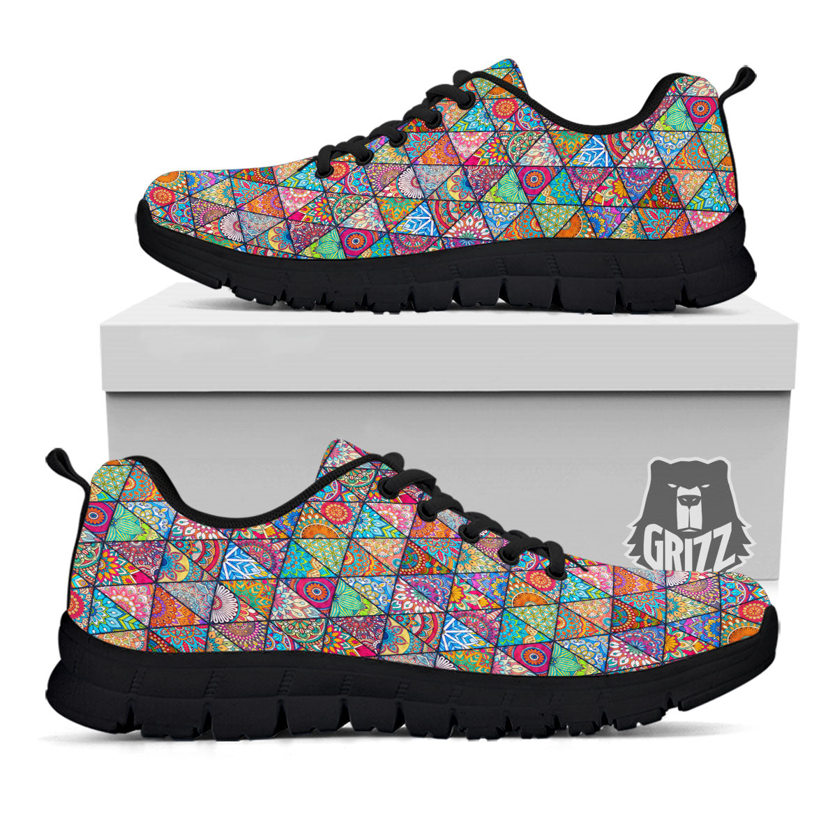 Patchwork Ethnic Mandala Print Pattern Black Sneaker-grizzshop