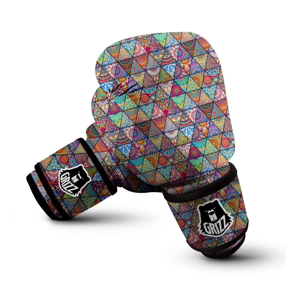 Patchwork Ethnic Mandala Print Pattern Boxing Gloves-grizzshop