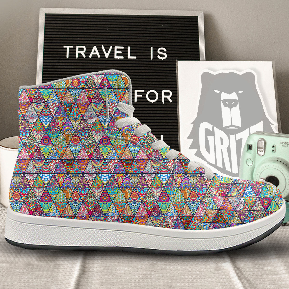 Patchwork Ethnic Mandala Print Pattern High Top Sneakers-grizzshop