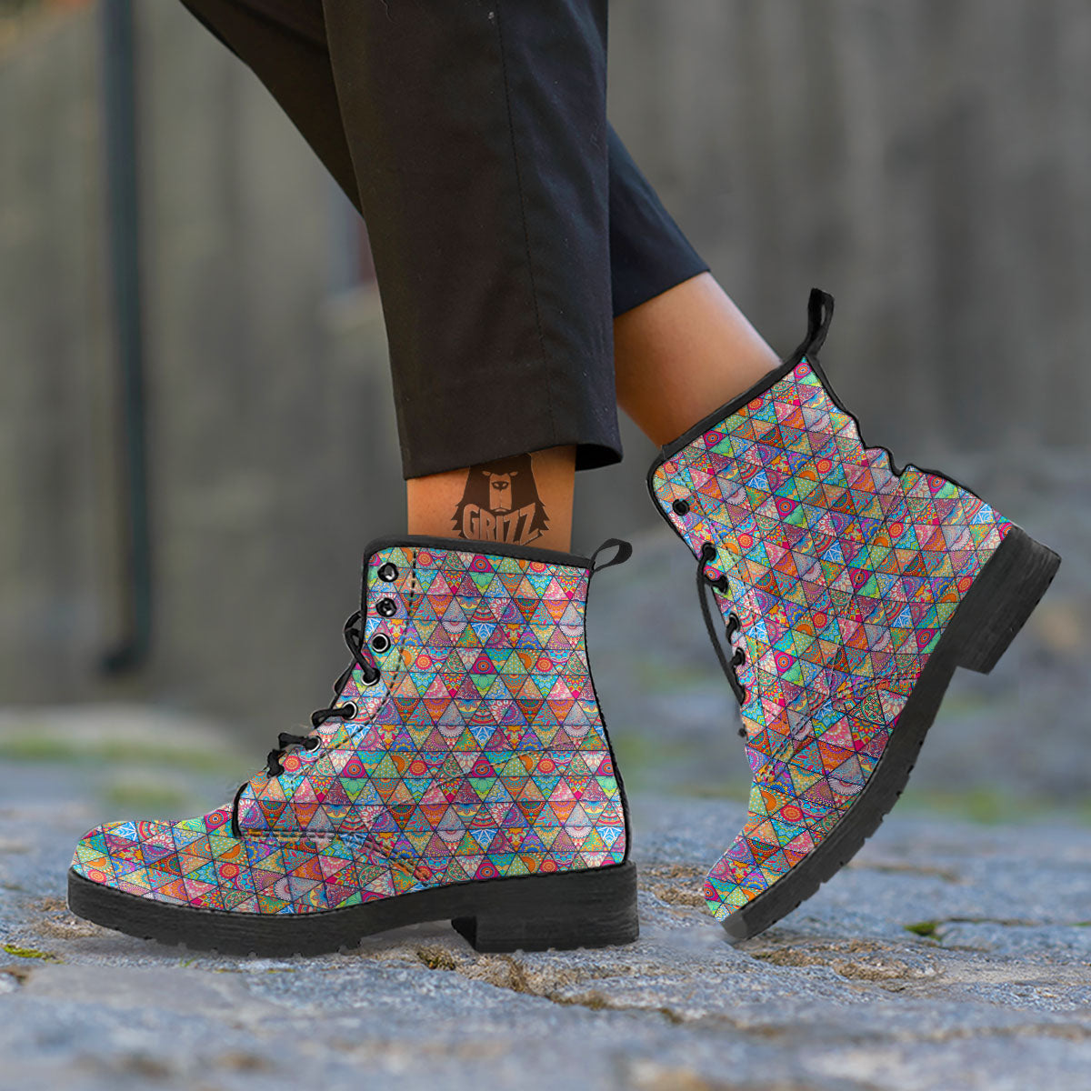 Patchwork Ethnic Mandala Print Pattern Leather Boots-grizzshop