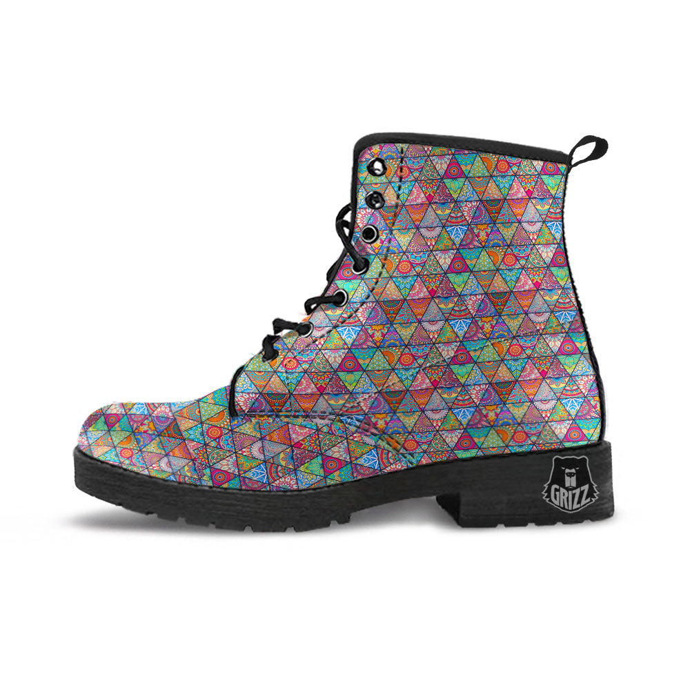 Patchwork Ethnic Mandala Print Pattern Leather Boots-grizzshop