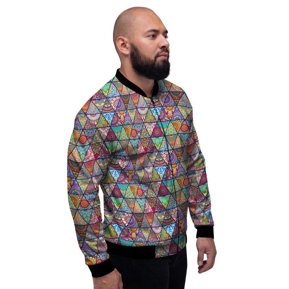 Patchwork Ethnic Mandala Print Pattern Men's Bomber Jacket-grizzshop