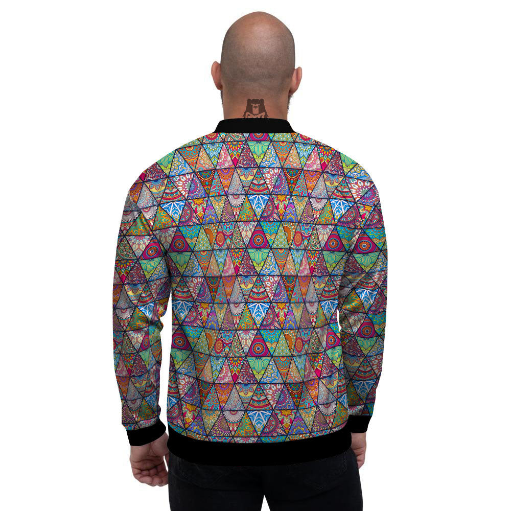 Patchwork Ethnic Mandala Print Pattern Men's Bomber Jacket-grizzshop