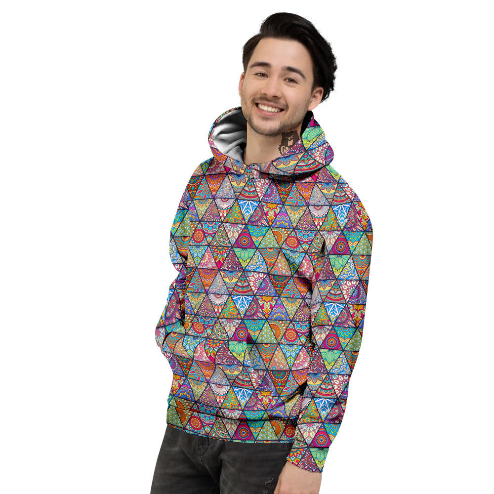 Patchwork Ethnic Mandala Print Pattern Men's Hoodie-grizzshop