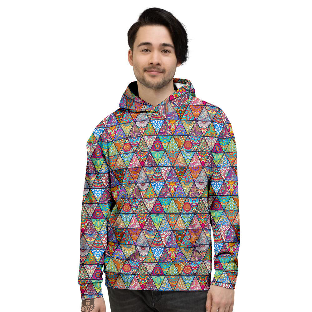 Patchwork Ethnic Mandala Print Pattern Men's Hoodie-grizzshop