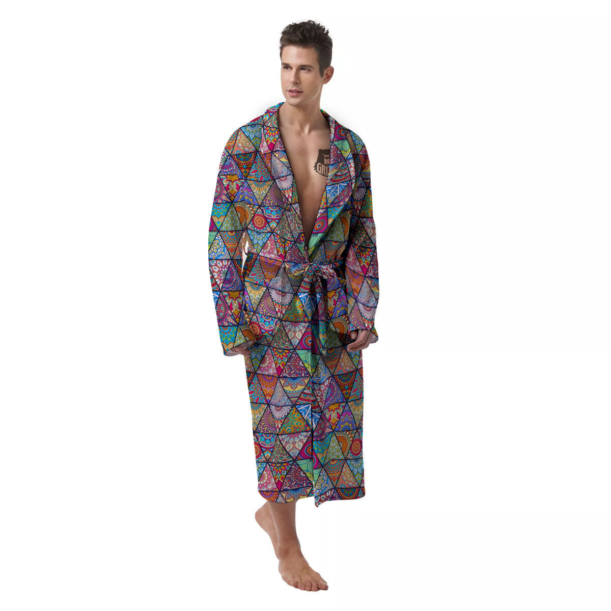Patchwork Ethnic Mandala Print Pattern Men's Robe-grizzshop