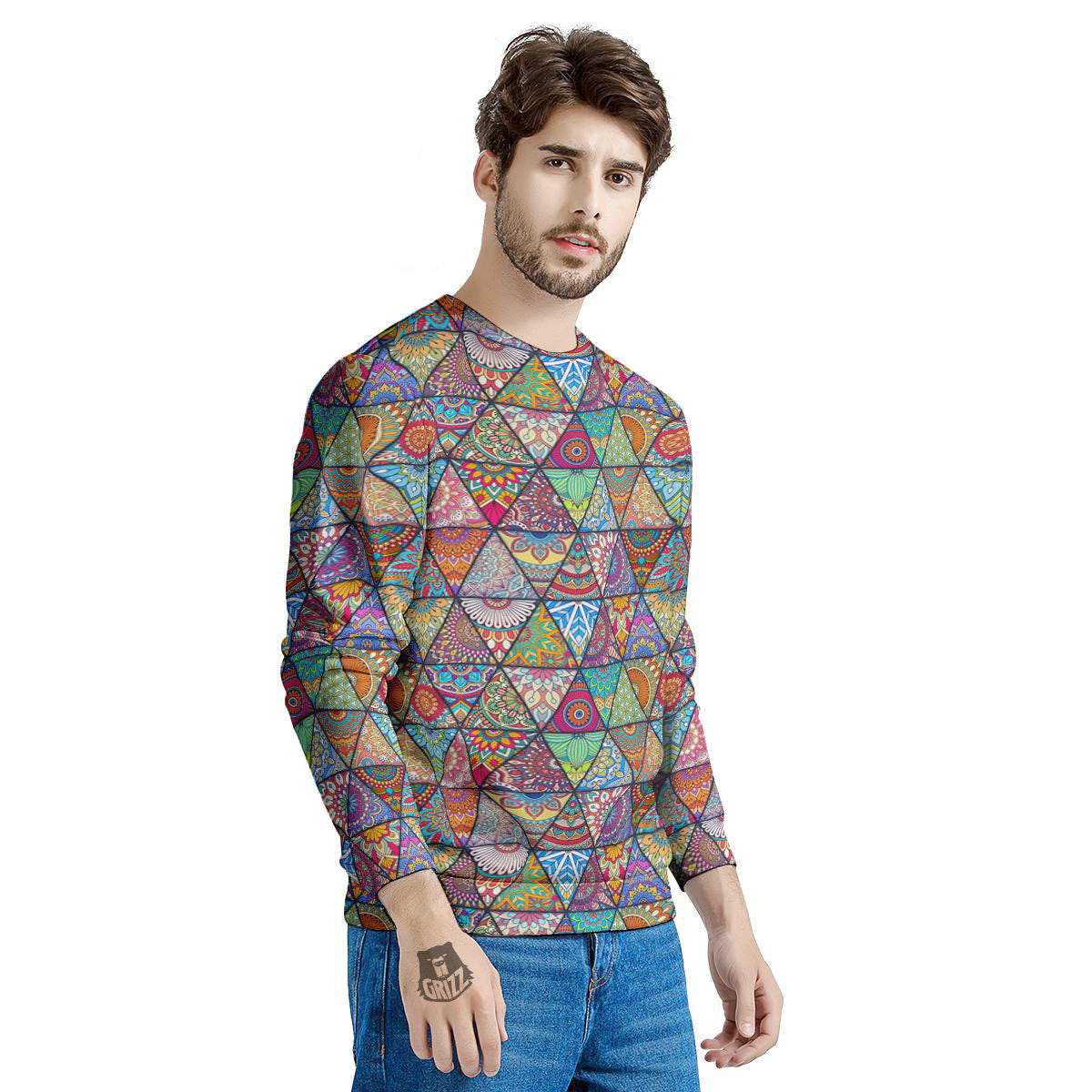 Patchwork Ethnic Mandala Print Pattern Men's Sweatshirt-grizzshop
