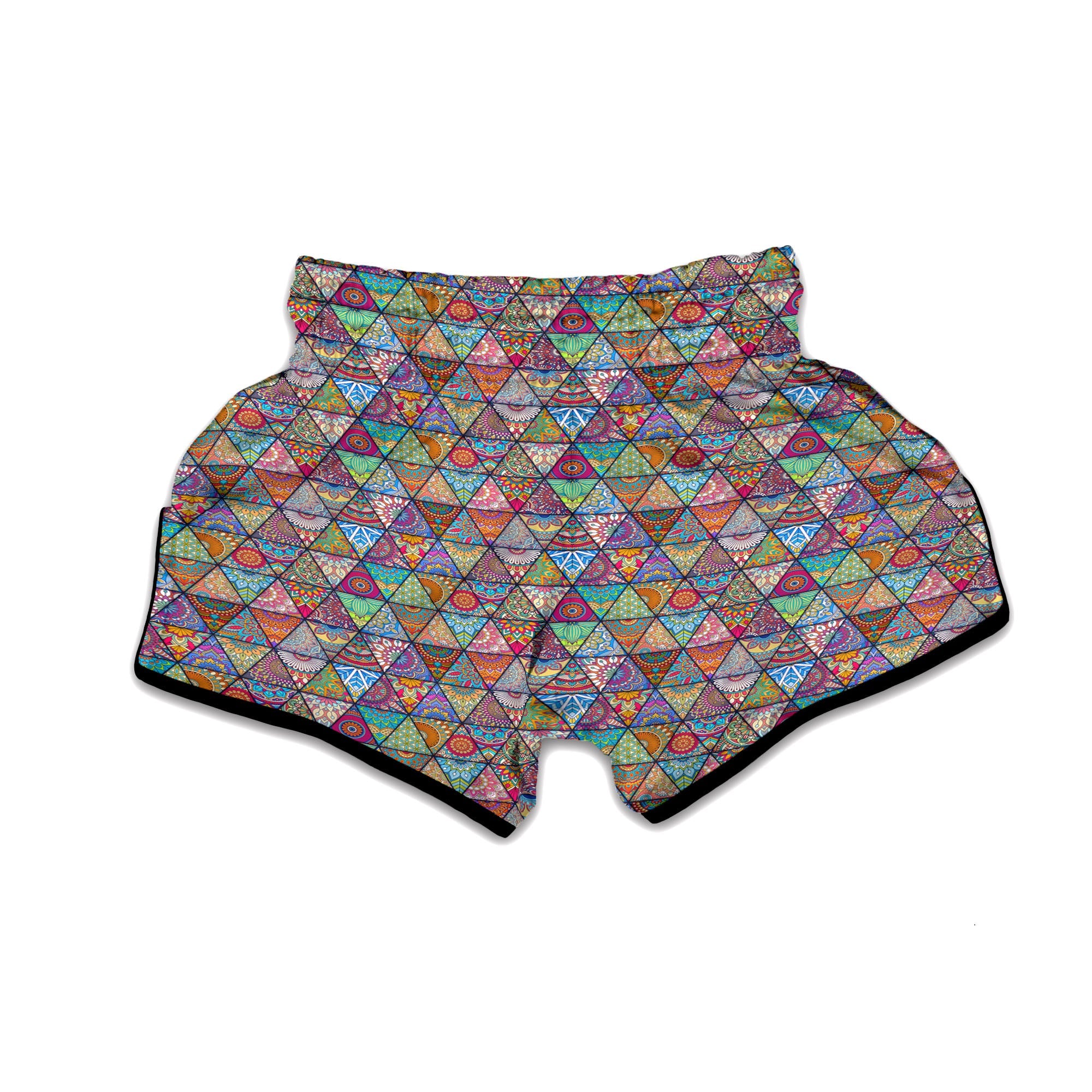 Patchwork Ethnic Mandala Print Pattern Muay Thai Boxing Shorts-grizzshop