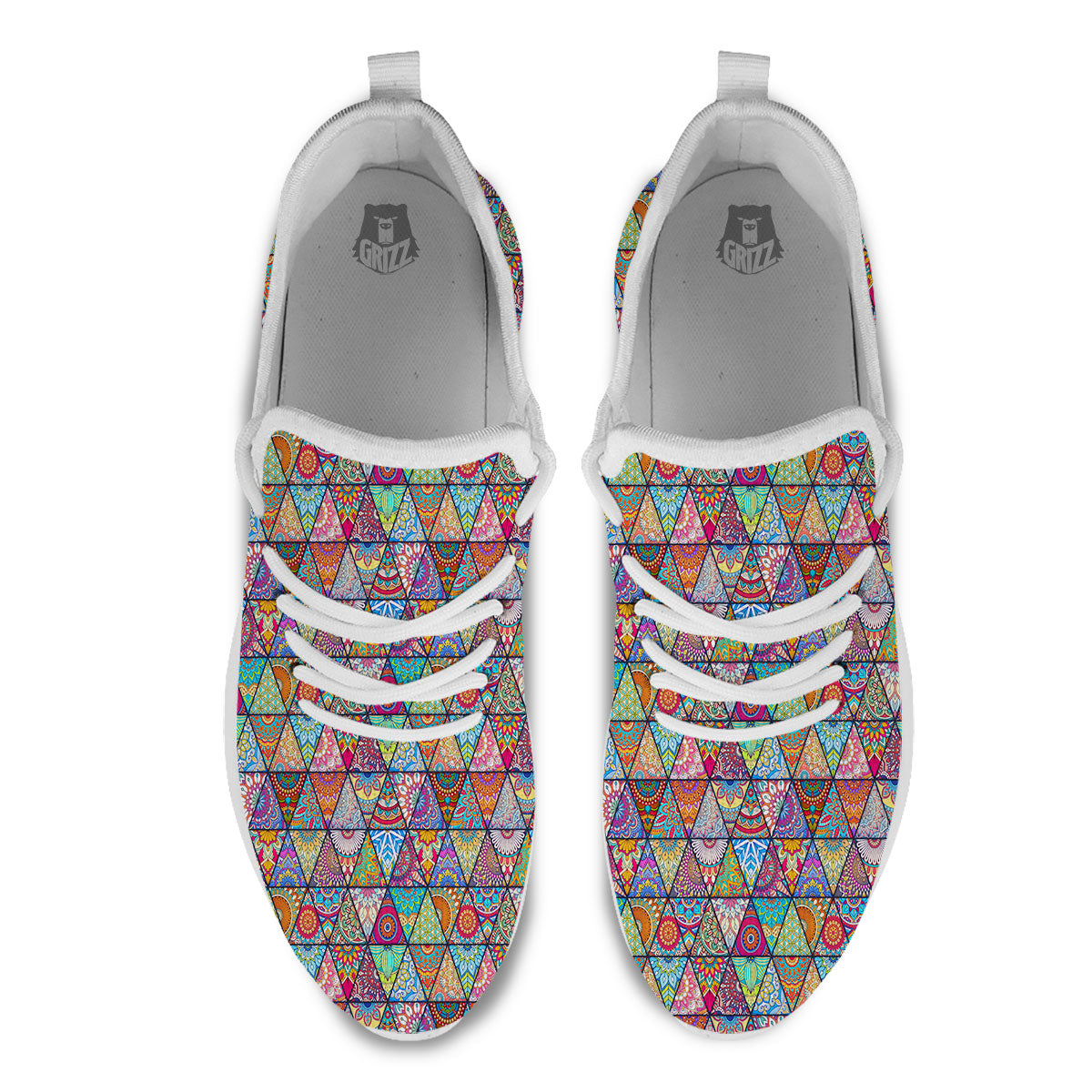 Patchwork Ethnic Mandala Print Pattern White Athletic Shoes-grizzshop