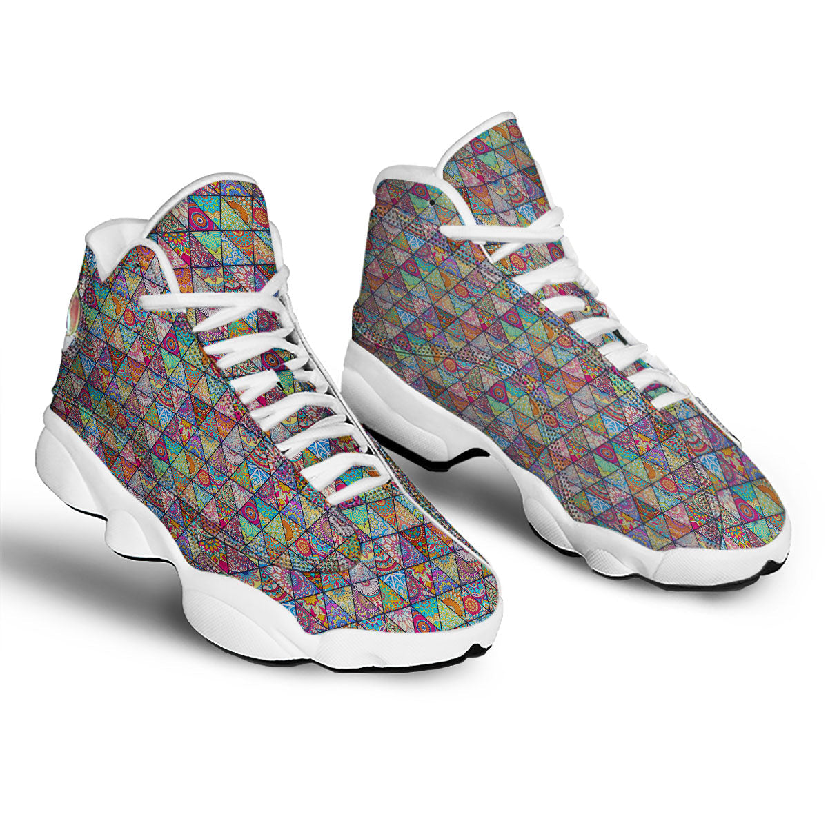 Patchwork Ethnic Mandala Print Pattern White Basketball Shoes-grizzshop