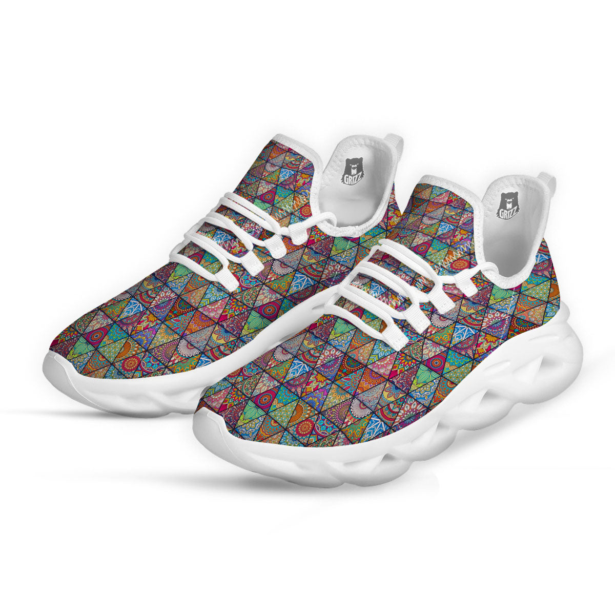 Patchwork Ethnic Mandala Print Pattern White Running Shoes-grizzshop