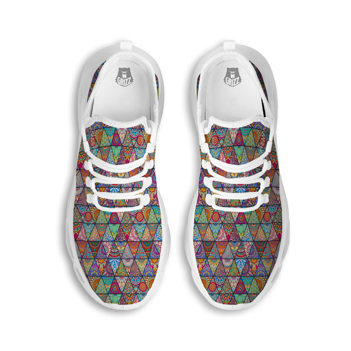 Patchwork Ethnic Mandala Print Pattern White Running Shoes-grizzshop