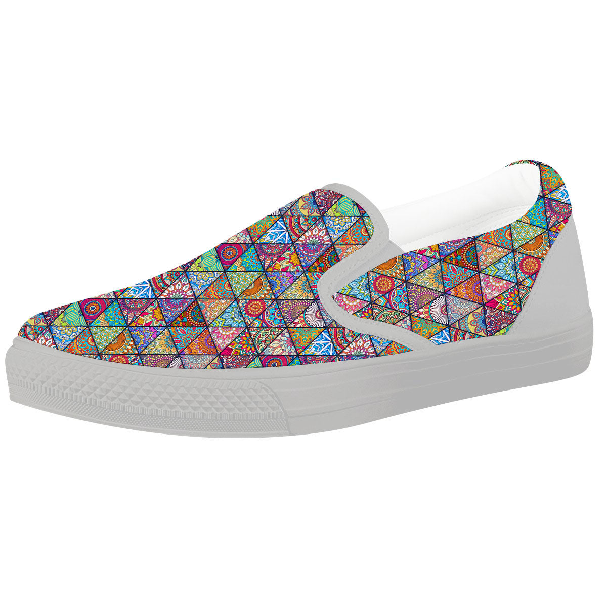Patchwork Ethnic Mandala Print Pattern White Slip On Shoes-grizzshop