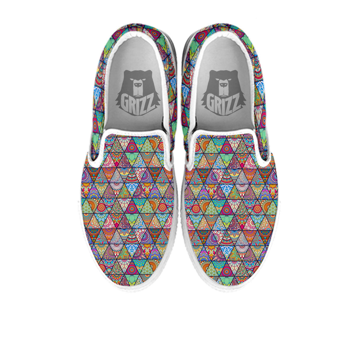 Patchwork Ethnic Mandala Print Pattern White Slip On Shoes-grizzshop