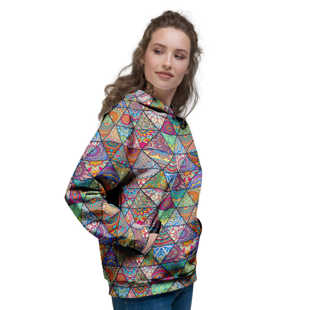 Patchwork Ethnic Mandala Print Pattern Women's Hoodie-grizzshop