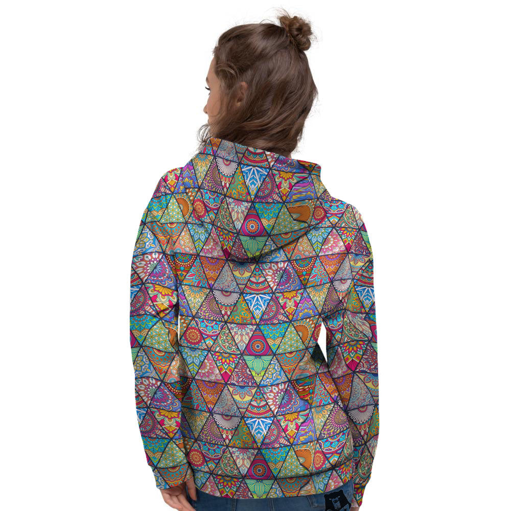 Patchwork Ethnic Mandala Print Pattern Women's Hoodie-grizzshop
