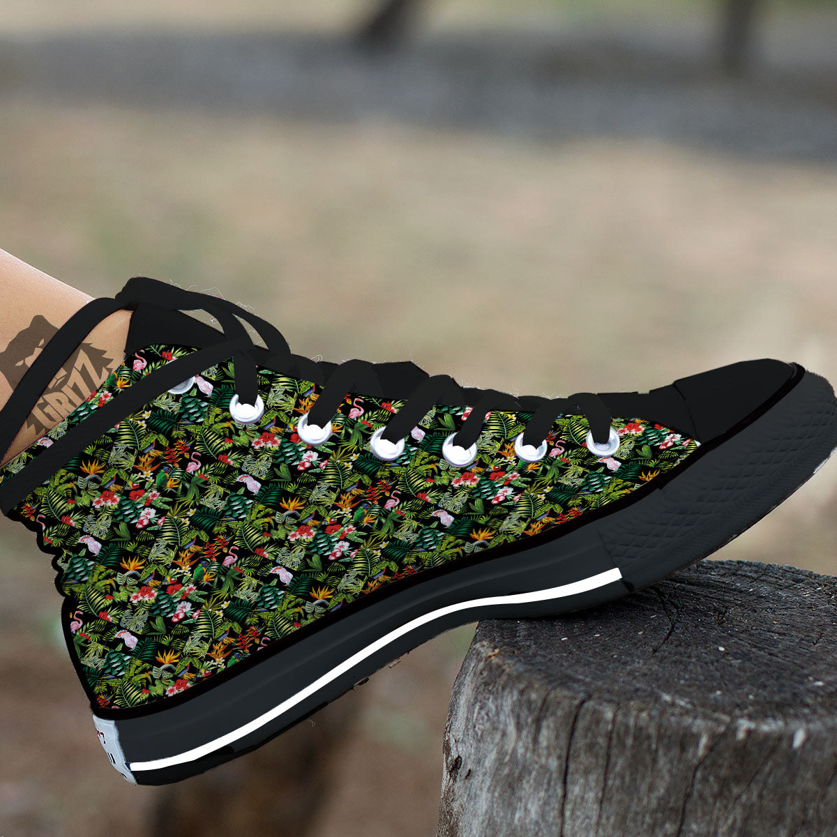Patchwork Exotic Print Pattern Black High Top Shoes-grizzshop